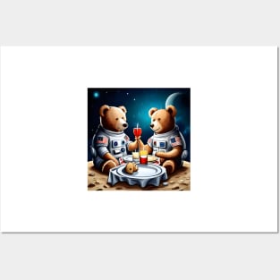 Two Teddy's in space suits having a romantic dinner on the Moon Posters and Art